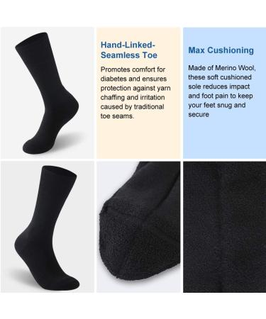 Facool Diabetic Socks - Merino Wool Crew Socks for Men & Women - Non-Binding Top, Cushion Sole, Seamless Toe - 3 Pairs Multicolor (Black, Dark Grey, Navy Blue) - Large Size - Buy Online on GoSupps.com