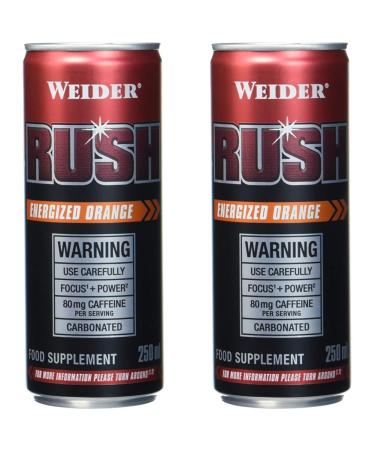 Weider RUSH Ready-to-Drink Pre-Workout Booster Energized Orange 250 ml with Caffeine & Arginine (Pack of 2) 250 ml (Pack of 2)