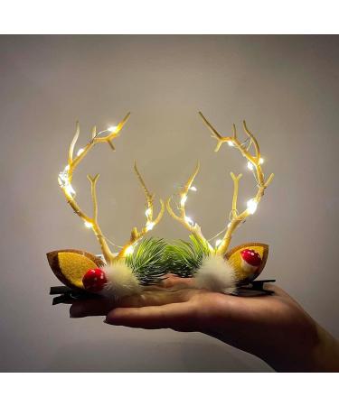 Prosy LED Christmas Glowing Hairpin Floral Hair Clips Light up Elk Antlers Feathers Berry Pine Cones Headdress Party Decorative for Women Girls (A-Yellow) - Buy Online on GoSupps.com