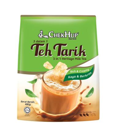 Chek Hup Teh Tarik RC - Th Noir Instantan Cr meux - 12 Sachets Individuels - Avec Sucre de Roche et dulcorants Naturels