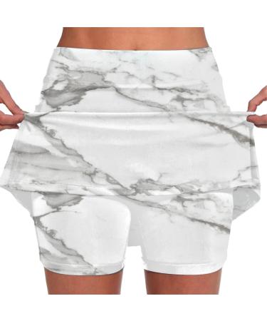 iOoppek Women's Solid Color Mid Waist Yoga Workout Skirt with Pockets Carnival Silver XL