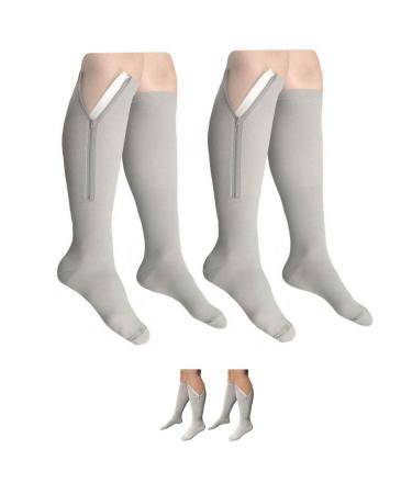 2 Set Grey 15-20 or 20-30 mmHg Compression Leg Shin Calf Zipper Sock (2 Pairs - 20-30 mmHg 2X-Large) 2 Pairs - 20-30 mmHg 2X-Large