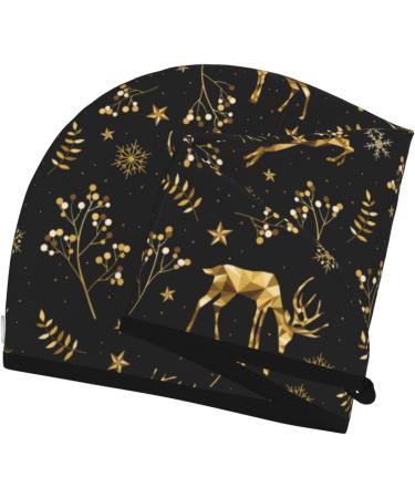 Quick-Dry Hair Towel Wrap - Buttoned Towel Turban for Fast Hair Drying | Christmas Gold Deers1 - Buy Online on GoSupps.com