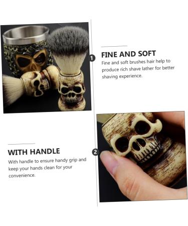 Premium Skull Beard Brush & Wooden Shaving Brush | Men's Synthetic Shaving Brush for Smooth Shaves | 10.5x4cm with Grip Stand - Buy Online on GoSupps.com