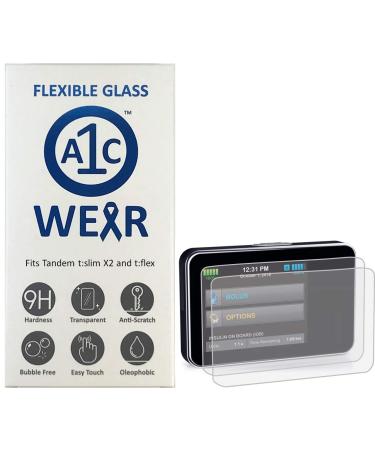 A1C WEAR - 9H Flexible Glass Screen Protector For Tandem tSlim X2 and tFlex Insulin Pumps - Won't Crack or Chip - Anti-Scratch Anti-Fingerprint - 2 Pack
