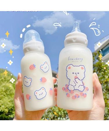 Strawberry Bear Glass Water Bottle 11oz | Kawaii Sippy for Teen Girls & Adults | Cute Portable Drinking Jug - Buy Online on GoSupps.com