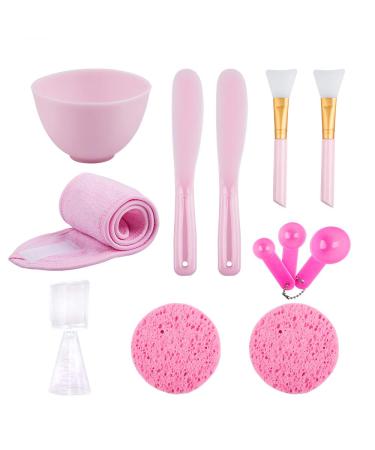 Sonku Facemask Mixing Bowl Set  Silicone DIY Face Mask Tool Kit with Facial Mask Bowl Silicone Brush Spatula Measuring Spoons Measuring Cup Sponge Makeup Headband-Pink