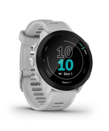 Garmin Forerunner 55-GPS running clock with 1.04 Always-on color display daily training recommendations runtime forecast over 15 pre-installed sports apps and up to 14 days of battery life.White single
