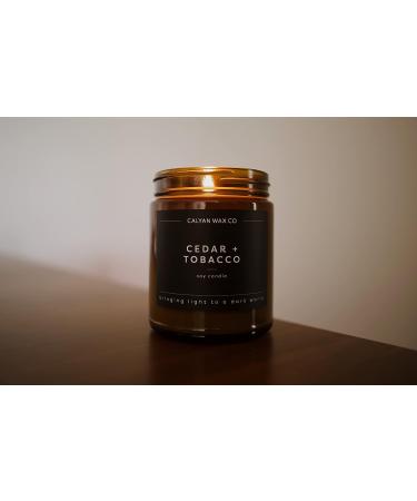 Calyan Cedar & Tobacco Scented Soy Wax Candle | 7.2 oz | 57 Hour Burn | Aromatherapy Gift in Amber Glass Jar - Buy Online on GoSupps.com