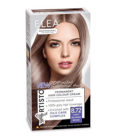 Elea professional Artisto Permanent Hair Colour - No. 8.72 Light Blonde Beige 123 ml | Professional Result | 100% Grey Hair Coverage | Enriched with Care Complexes of Oils