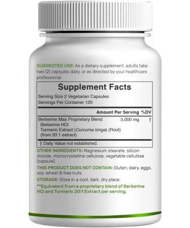 DEAL SUPPLEMENT Berberine Max Supplement with Turmeric 5 000mg Per Serving 240 Veggie Capsules 97% Pure Berberine HCl 20:1 Turmeric Root Extract Vegetarian Friendly Non-GMO - Buy Online on GoSupps.com