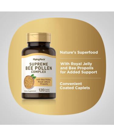 Piping Rock Bee Pollen with Royal Jelly and Propolis | 120 Caplets | Complex Supplement for Women and Men | Non-GMO Gluten Free - Buy Online on GoSupps.com