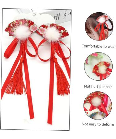 ibasenice 3 Pairs Children's Hairpin Butterfly Hair Clips Chinese New Year Hair Clips Hair Clip Accessories Polymer Clay Cane Styling Hair Clips Decor Red Fabric Ribbon Woman Chinese Style - Buy Online on GoSupps.com