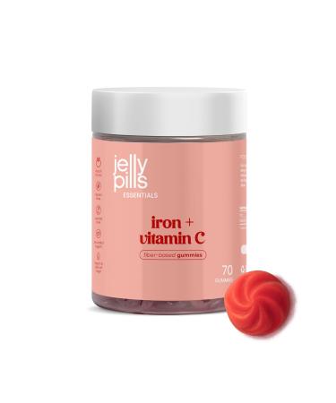 Jelly Pills Gummies Fer 14 mg + Vitamine C 15 mg 70 Gummies V ganes Sans Sucres Ajout s Go t Fruits Rouges Soutient l nergie et R duit la Fatigue