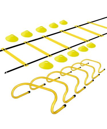 TNZMART Yellow Sports Speed Agility Training Set Agility Ladder Hurdles Set Equipped with 10 Disc Cones