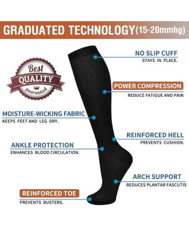 Compression Stockings for Men & Women (7 Pairs) - Medical Nursing Running & Fitness - Black L-XL - Buy Online on GoSupps.com