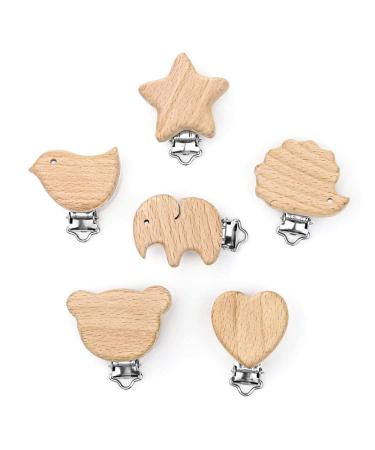 Artestar 6 piece of pacifier clip wood pacifier chain clip accessories pacifier chains clips for pacifier chain make Set 6 pieces (1 Pack)