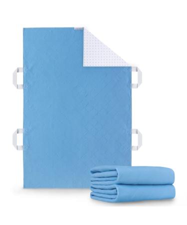 Positioning Bed Pad with 4 Handles 2 Pack Washable and Reusable Incontinence Hospital Bed Pads for Adults Elderly Kids Toddler 34'' x 52'' Blue 34x52 Inch (Pack of 2)