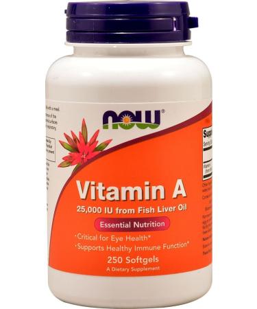 NOW Foods Vitamin A 25 000 IU 250 Softgels (Pack of 3)