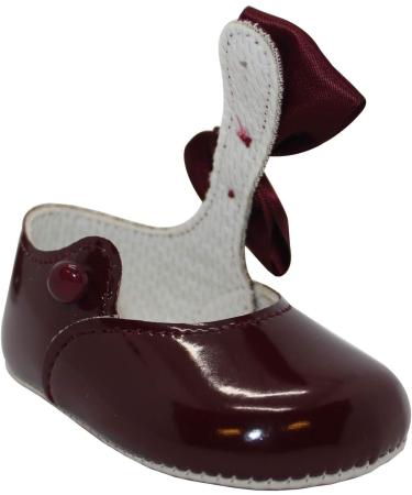 Burgundy Baby Girls Pram Shoes | Soft Sole with Bow Button | Made in Britain | Size 1 UK Child - Buy Online on GoSupps.com