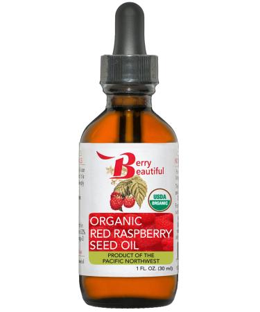 Berry Beautiful Certified Organic Red Raspberry Seed Oil - Cold Pressed from Organically grown Raspberries - 100% Pure & Unrefined - 1 fl oz 1 Fl Oz (Pack of 1)