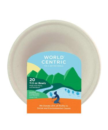 World Centric Compostable 11-1/2-Ounce Bagasse Bowl, 20-Piece