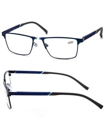 Amorays reading glasses men's blue light-blocking metal frame rights frame Reading glasses with spring hinges Reading device 6002 +2.50 Blue