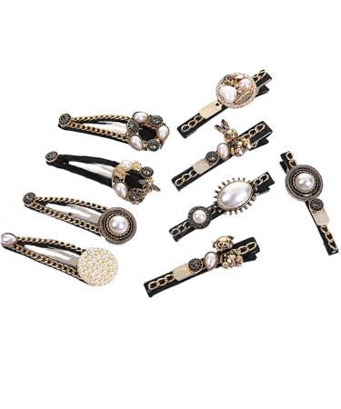 10pcs Vintage French Bear Bees Camellia Design Women Hair Clips Bangs Side Girls Hair Clips Accessories (Black)