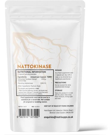 New: Nattokinase 2000FU x 60 Capsules 100mg Natural Enzyme from Fermented Soybean Extract Japanese Natto K2 Free GMP Standards UK Made Zero Additives - Buy Online on GoSupps.com