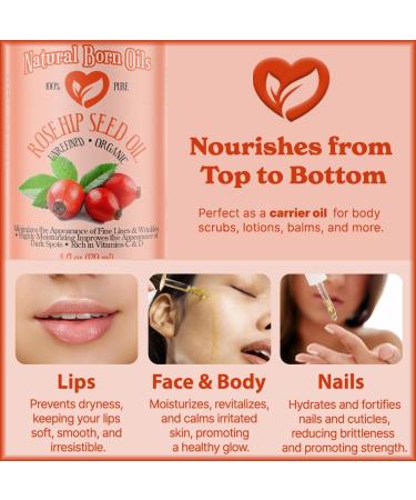 Natural Born Oils Rosehip Seed Oil 1 Gallon Organic Carrier Oil Cold-Pressed Nutrient-Rich Excellent for Radiant Skin Lustrous Hair - Buy Online on GoSupps.com