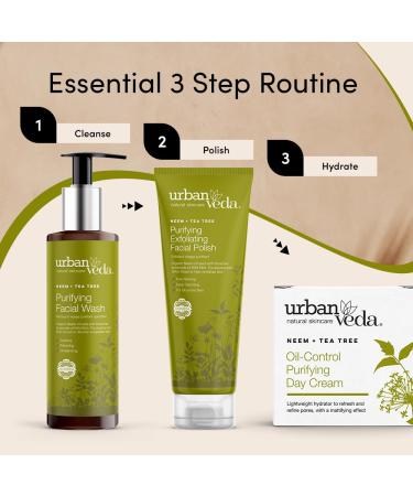 Urban Veda Daily Purifying Cleansing Essentials - Acne Control Facial Wash Exfoliating Polish & Day Cream | Vegan & Cruelty Free for Oily Skin - Buy Online on GoSupps.com
