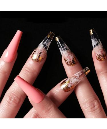 Sethexy Long Ballerina False Nails - Shiny Gold Sparkle Coffin Press-On Tips for Women & Girls | 24 St Bling Acrylic Nail Kit with Glue (Pink) - Buy Online on GoSupps.com