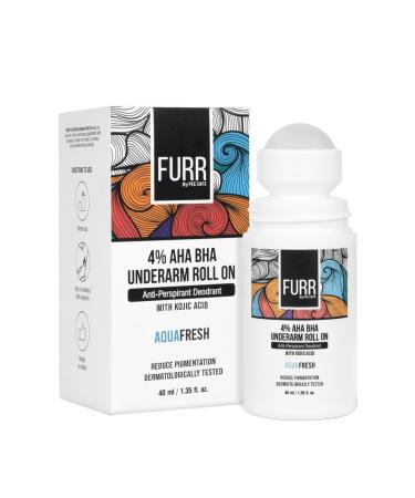 FURRR 4% AHA BHA Underarm Roll On with Kojic Acid 40ml - Long-Lasting Fresh Aqua Fragrance | Helps Reduce Pigmentation Prevents Body Odour & Brightens Skin
