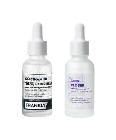 FRANKLY Pore Radiance Set | Niacinamide 15% Zinc Beads Serum + Closer Serum | Oil Control, Hydrating, Anti-Aging, Pore Minimizing | Niacinamide & Peptide | Vegan | Korean Skincare Set