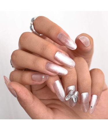 Sethexy Long Glossy Oval Pink False Fingernails - 24 Pcs Butterfly Acrylic Nail Tips for Women & Girls - Cat Safe Stick-On Designer Nails - Buy Online on GoSupps.com