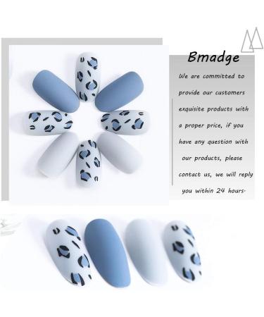 24 Pieces Matte Press On Nails - Blue Short Oval Full Cover Fake Nails with Leopard Print for Wedding Celebrations | Acrylic Nail Tips for Women & Girls - Buy Online on GoSupps.com
