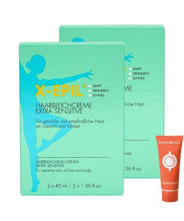X-EPIL Hair Bleaching Extra Sensitive 2x40ml | Gentle & Fast Bleaching Cream for Face & Body | Ideal for Sensitive Skin | Savings Set & Giveaway - Buy Online on GoSupps.com