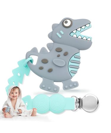 NPET Teething Toys for Babies 3-6 Months  Gray Dinosaur Baby Teethers with Anti-Drop Pacifier Clip 6 Months Baby Toy Sore Gums Reliever  Infant Baby Chew Toys 6-12 Months BPA Free Baby Girls Boys Gift