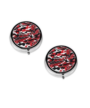 (Camo) Round Pill Box 3 Compartment Pill Box Mini Decorative Pocket Purse Portable Travel Medicine Tablet Vitamin Holder Organizer Pill Case Black