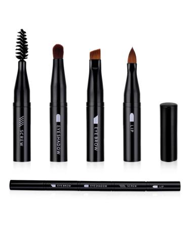 simarro 4 in 1 Makeup Brush Set Portable Travel Size Make Up Brushes Detachable Eyeshadow Brush Eyebrow Brush Screw Brush Lip Brush for Foundation Concealer and Powder Liquid (Black)
