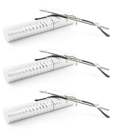 Koosufa borderless reading glasses men women wearable glasses shell metal spring hinge narrow light style strengths reading glasses with glasses case 1.0 1.5 2.5 3.5 3.5 3x silver 1.5 x