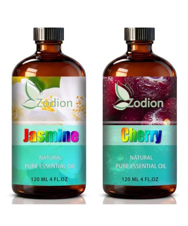 Cherry Essential Oil 4 Fl Oz and Jasmine Essential Oil 4 Fl Oz - Cherry & Jasmine Oil for Diffuser Aromatherapy Home Fragrance Skin & Hair Care DIY Candle & Soap Making Yoga
