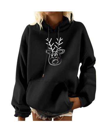 Women's Hooded Sweatshirt Pullover Plus Size Casual Christmas Sweatshirt Tops with Pockets Hooded Black_4 XX-Large