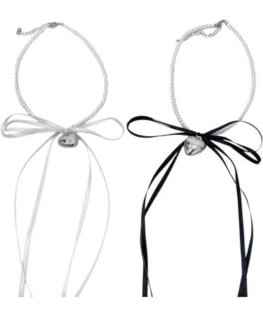 Oralgos Fashionable Heart Necklace with Loop | Adjustable Collarbone Chain | Imitation Pearls & Choker for Everyday Use Black - Buy Online on GoSupps.com