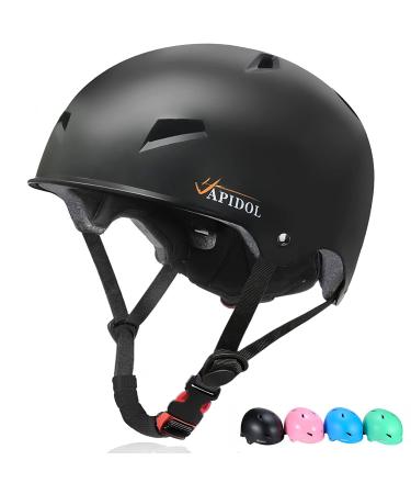 Skateboard Helmet - Impact Resistance & Ventilation, Multi-Sport Skateboarding Scooter Skate Roller Skating Bike Helmets for Kids, Youth & Adults, 3 Sizes Black Large