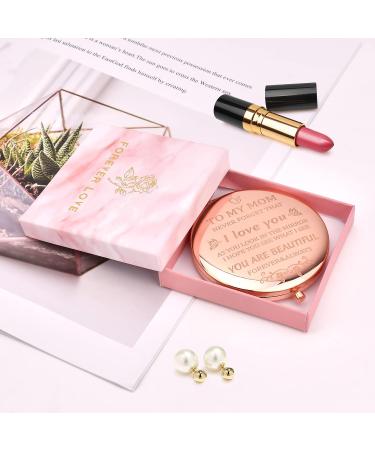 Rose Gold Compact Mirror: Unique Gifts for Mom - From Daughter/Son, Mothers Day, Birthday, Christmas, Valentines, Anniversary - I Love You Mom - Buy Online on GoSupps.com