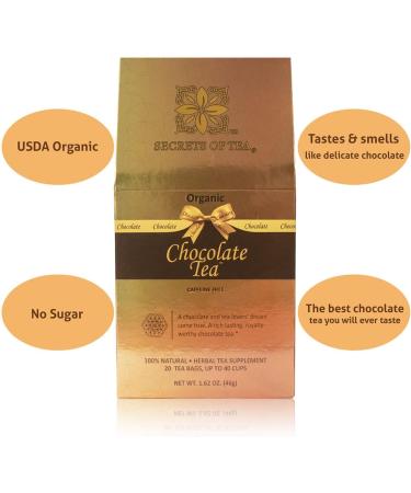 Secrets Of Tea Organic Chocolate Tea - Luxurious Rich No Sugar Caffeine-Free- 20 Sachets ((1 Pack) - Buy Online on GoSupps.com