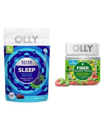 OLLY Sleep & Digestive Support - Melatonin L-Theanine Chamomile Gummies (120 Count) & Prebiotic Fiber Gummy Rings (50 Count)