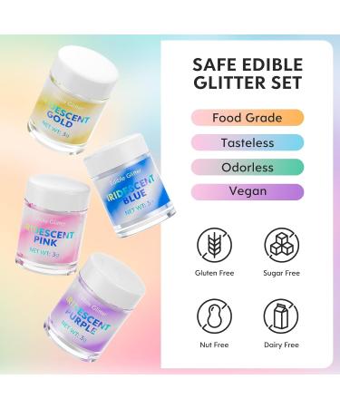 Nomeca Edible Glitter Iridescent Set 4 Colors Edible Luster Dust Food Grade Shimmer Powder for Food & Drinks Cocktails Champagne Beverages Vegan Gluten Nut Free No Taste - 3g/Bottle - Buy Online on GoSupps.com