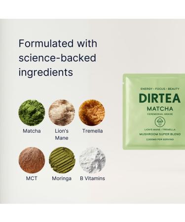  DIRTEA DIRTEA Matcha Powder - 100% Organic Ceremonial Grade Matcha from Japan - Super Mushroom Blend Tea with Lion's Mane & Tremellas - 2500mg Per Serving - Organic 42g - 7 Servings - Buy Online on GoSupps.com
